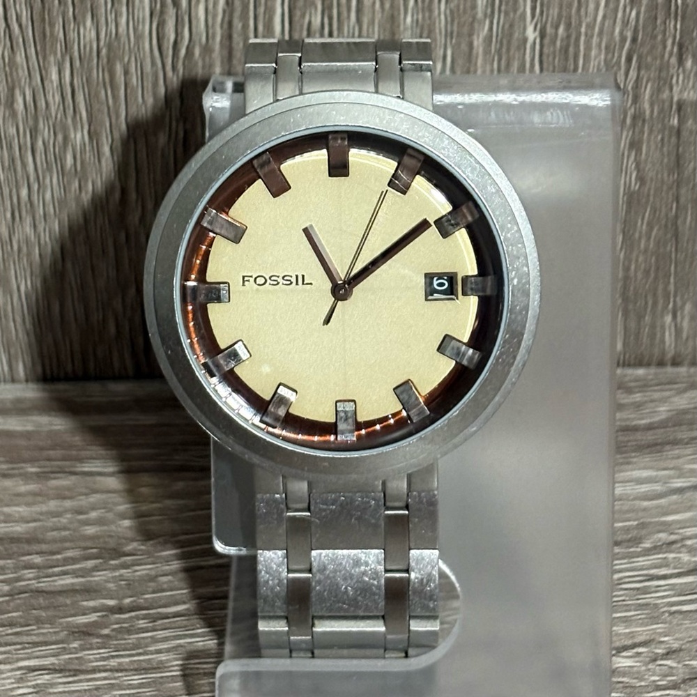 Khaki Fossil Retro Stainless Steel Men’s Watch With New Battery
